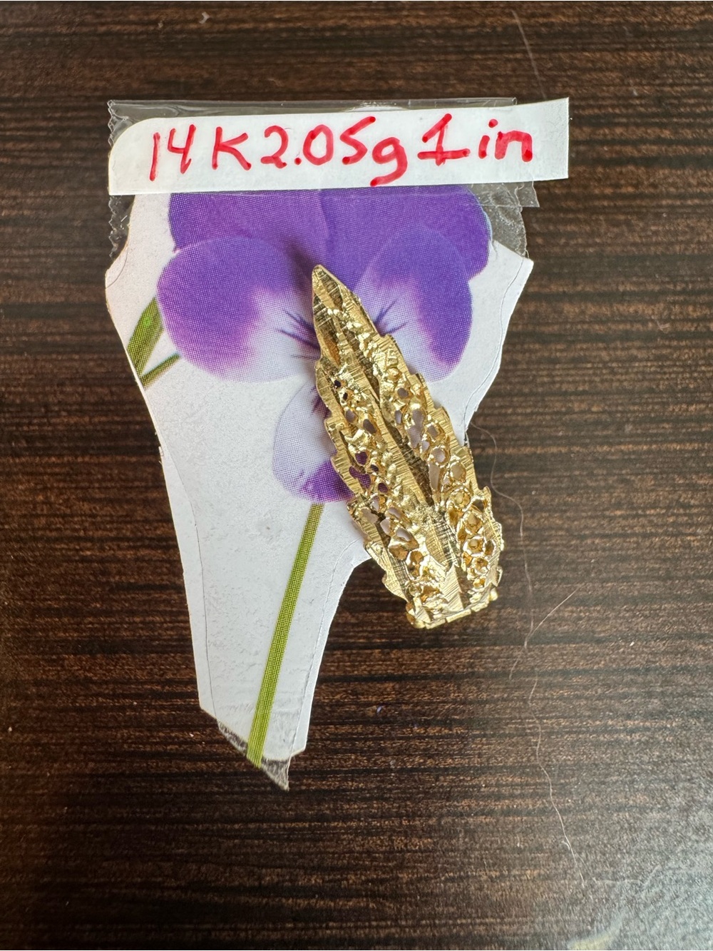 14K Gold Filigree Leaf earring-stamped acid tested vintage from Italy - Picture 6 of 6